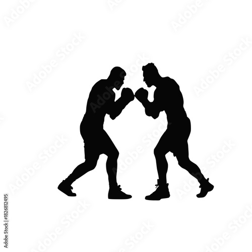 Silhouette of two boxers facing off in a competitive match