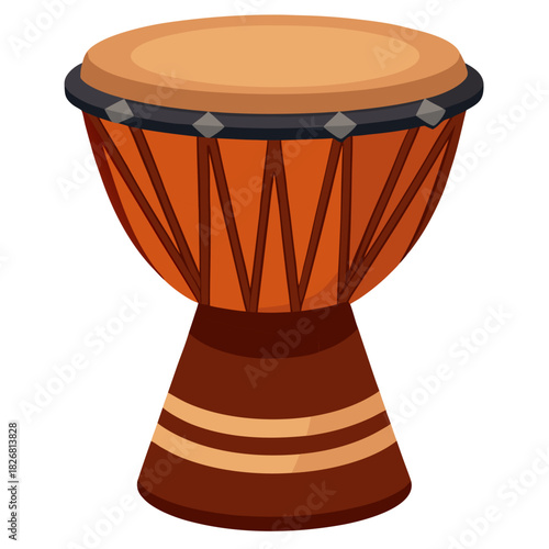 Vector illustration of  African djembe drum .Perfect for icon, logo,emblem, banner, label. Front view 