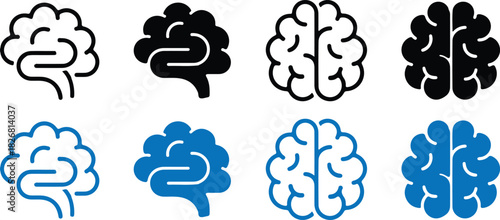 human brain bule black icons set vector illustration design  art