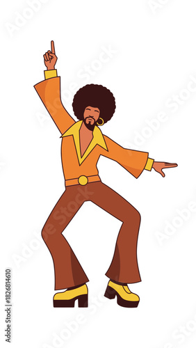 Animated man dancing in 1970s outfit with afro hairstyle  
