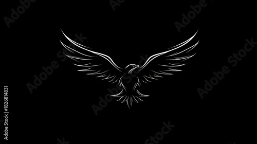 Powerful stylized white eagle flying with wings spread against a deep black background, symbolizing freedom, strength, and soaring success.