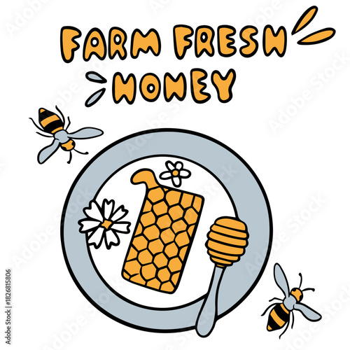 Natural Honeycomb and Bees Close Up