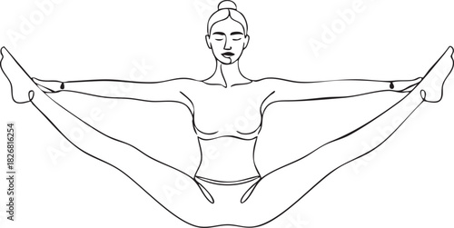 Black vector silhouette illustration of people and a woman in yoga meditation pose drawing, artistic fashion sketch of the human body outline