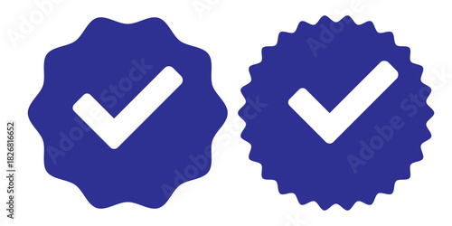 Blue Check Mark and Profile Approved icon set. Verified badge symbol. Blue tick mark icons collection. Social media profile blue check sign