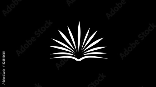 Stylized open book icon with fanned pages symbolizing knowledge, education, learning, and wisdom on a black background.