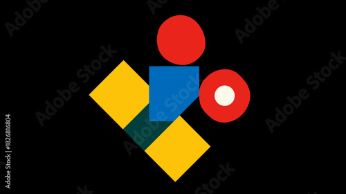 Free Download Abstract geometric shapes composition with colorful squares, diamonds, and circles on a black background, modern design concept. - GFXLoad