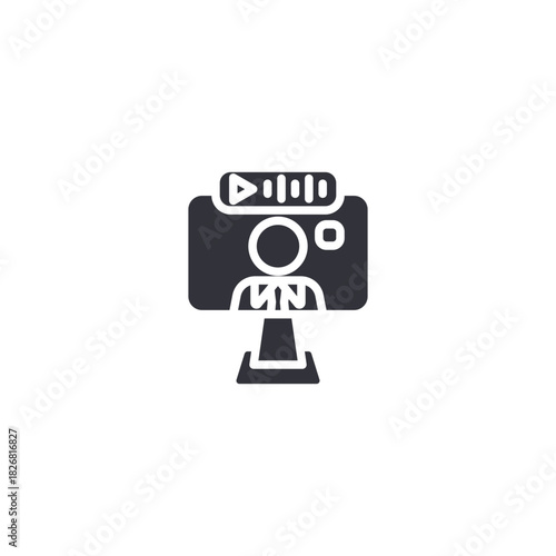 A professional video camera icon showing a recording interface, representing media creation, content production, filmmaking, tutorials, and online video broadcasting.
