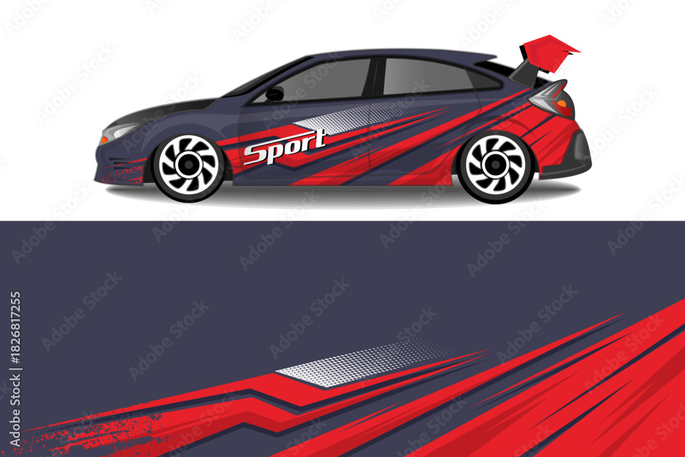 Naklejka premium Sport Car Wrap Design with Dynamic Red and Black Stripes EPS 10