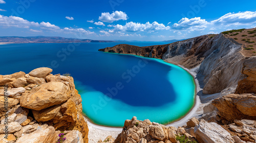 Volcanic Crater Lake with T...