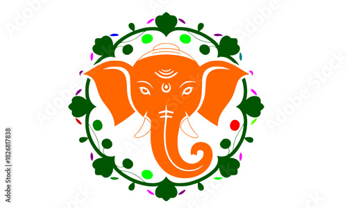 Lord Ganesha Face with Decorative Mandala Frame: Colorful, Modern Vector Illustration of Ganpati's Head for Indian Festival and Spiritual Designs