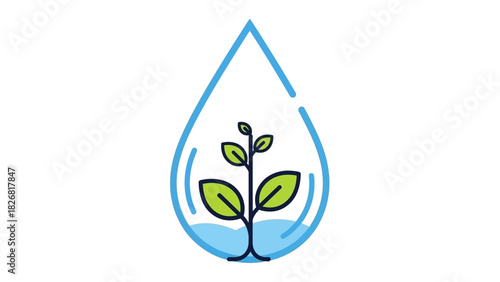 Green Sprout Growing Inside a Blue Water Drop Symbolizing Life and Growth.