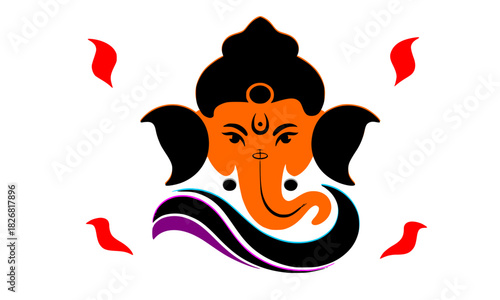 Minimalist Lord Ganesha Face Vector Art: Modern, Stylized, and Colorful Illustration of the Hindu God's Head for Design and Tattoos