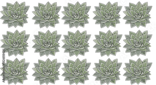 A repeating pattern of green succulent plants on a white background, creating a natural and decorative effect.