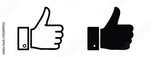 Thumbs up like approval icon set in outline and solid style