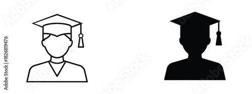 Student graduation cap education icon set outline and solid style