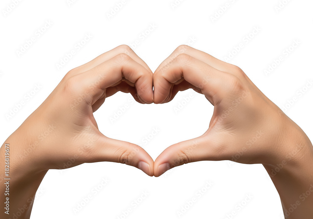 Obraz premium Two hands forming a symbolic heart shape, expressing love, care, affection, and unity. isolated on a clean white background.