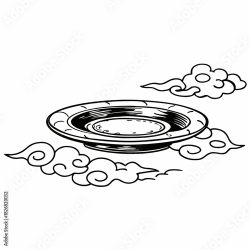 Traditional chinese cloud motif with a circular plate