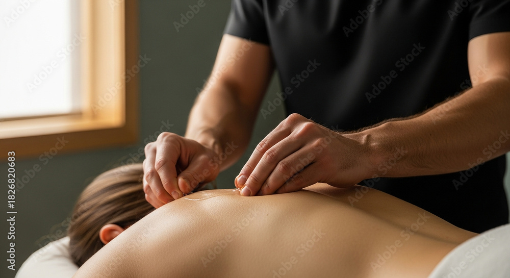 Obraz premium a professional male massage therapist working in a calm studio environment.