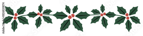 Festive holly berry border illustration a classic Christmas design element perfect for holiday cards and invitations