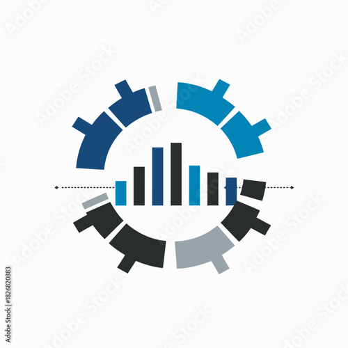 Abstract gear and bar chart icon for data analysis, business intelligence, technological processes, settings, and statistics