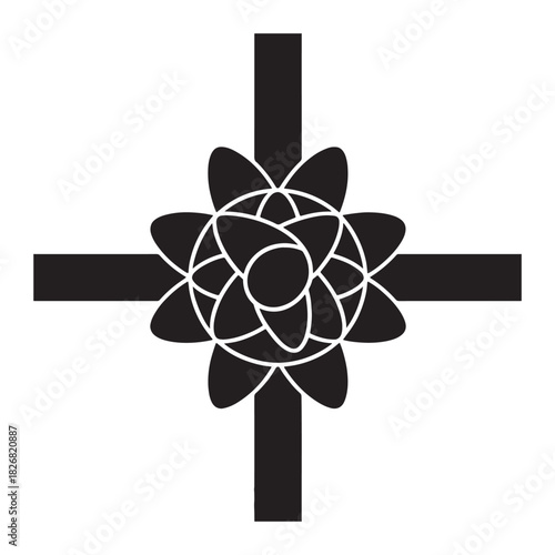 Elegant black cross with floral ornament simple vector design element isolated on white background