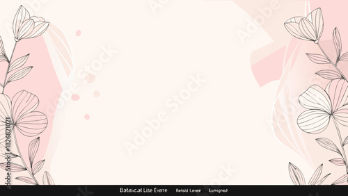 Soft pink background with delicate floral line art and abstract shapes