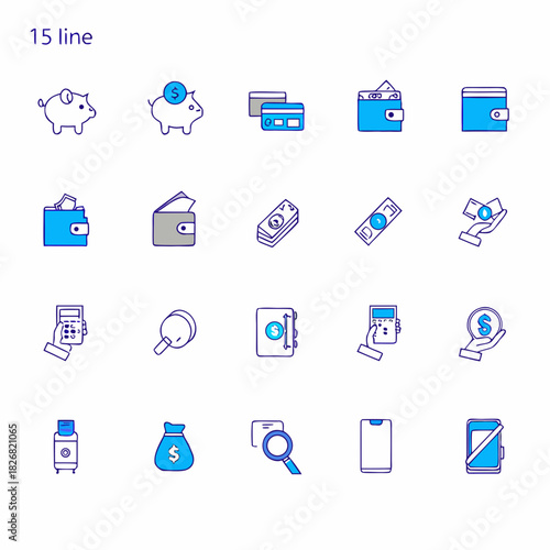 Collection of finance and money related line icons