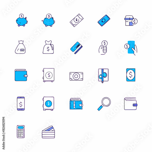 Collection of finance and money icons in a simple modern style