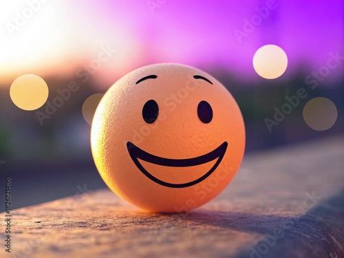 Mischievous Smiley Face with Purple and Orange Gradient Background – Digital Illustration