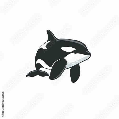 Cute killer whale cartoon illustration. Adorable orca vector graphic design for marine life, wildlife, and ocean themes.