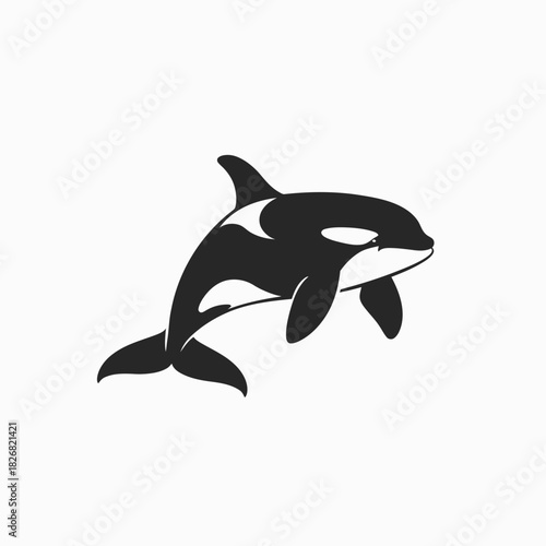 Stylized black and white orca icon, powerful killer whale illustration, majestic marine mammal vector graphic design