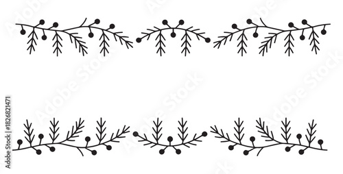 Hand-drawn floral divider set minimalist vector illustration with berries and leaves decorative design element isolated on white background