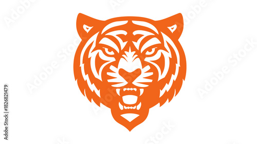 Fierce Roaring Tiger Head Mascot Vector Illustration in Orange - Stylized Wild Animal Design for Strength and Power