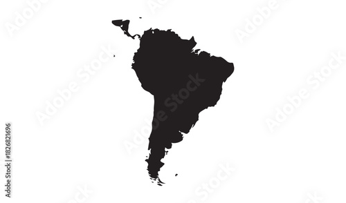 Black silhouette of the continent of south america on a white background
