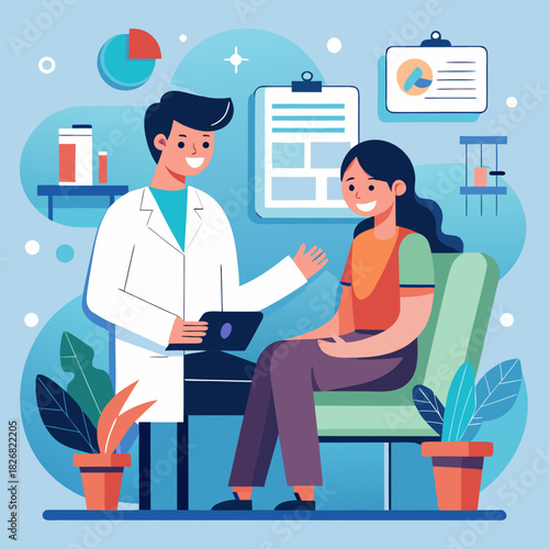 Doctor Talking with Patient in Clinic Illustration**