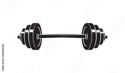 Black and white illustration of a barbell with weight plates