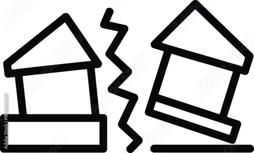 Earthquake house damage vector icon.
