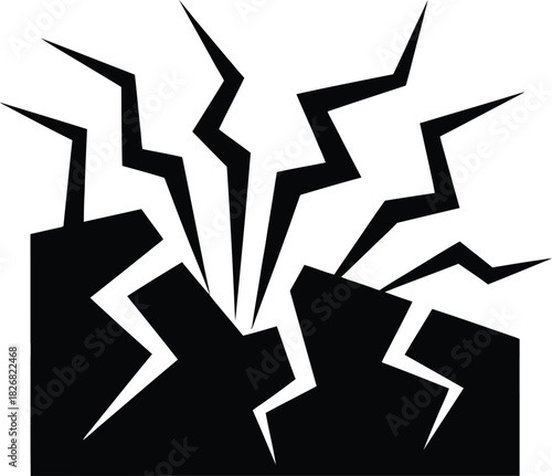 Earthquake abstract black crack icon.