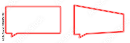 Red bubble speech perspective square long neon light set shaped objects isolated on white background