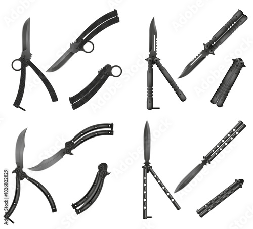 butterfly knife is a melee weapon vector illustration isolated on white background