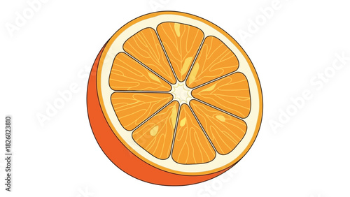 Vibrant illustration of a fresh orange fruit cut in half.
