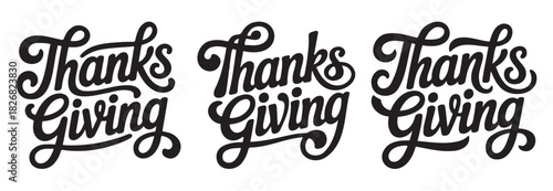 Thanksgiving typography set decorative lettering for holiday designs isolated on white background