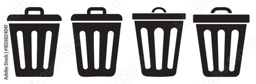 Set of trash can icons simple flat vector design element isolated on white background for web and mobile apps