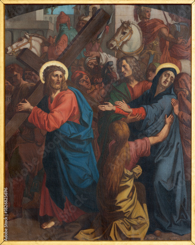 Luzern -  The painting of Jesus meet his mother Mary as part of Cross way sta...