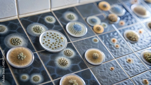 Artistic Close-Up of Microbiological Patterns on Decorative Tiles
