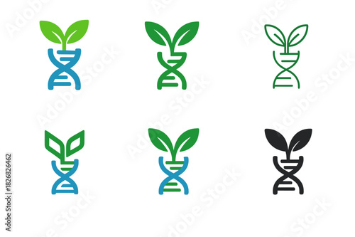 Agricultural Innovation Logos. Agricultural Innovation. Icon set. Set Logo of Agricultural Innovation: genetic plant symbol. harmonious logo variations of the