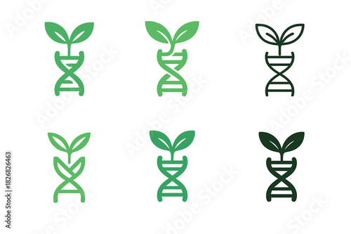 Agricultural Innovation Logos. Agricultural Innovation. Icon set. Set Logo of Agricultural Innovation: genetic plant symbol. harmonious logo variations of the