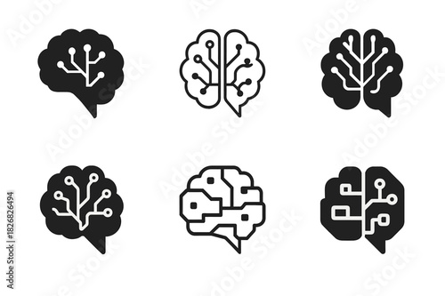 AI Consulting Logos. Artificial intelligence consulting. Icon set. Set Logo of artificial intelligence consulting: digital brain structure. harmonious logo