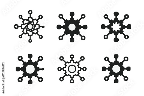 Autonomous Manufacturing Logos. Autonomous manufacturing. Icon set. Set Logo of autonomous manufacturing: machine learning gear network. harmonious logo