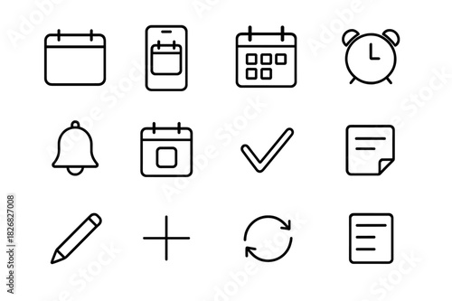 Calendar Icon Set. Hanging calendars and planners for easy access. Icon set. Set Logo of hanging calendars and planners for easy access: magnetic schedule